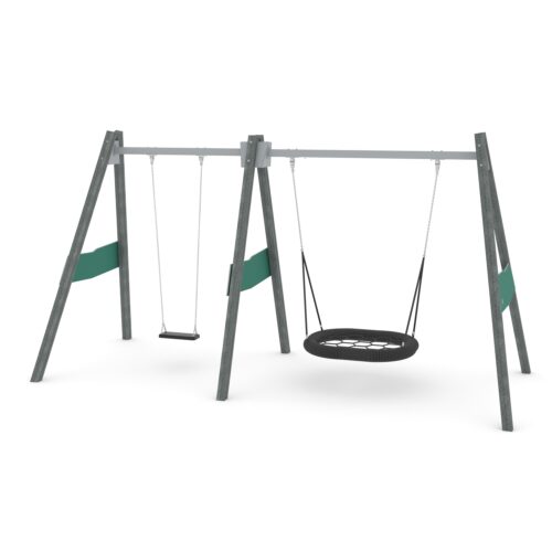 Kierrätysmuovi yhdistelmäkeinu linnunpesäistuimella korkea