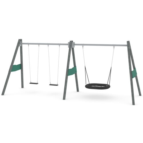 Kierrätysmuovi yhdistelmäkeinu linnunpesäistuimella korkea