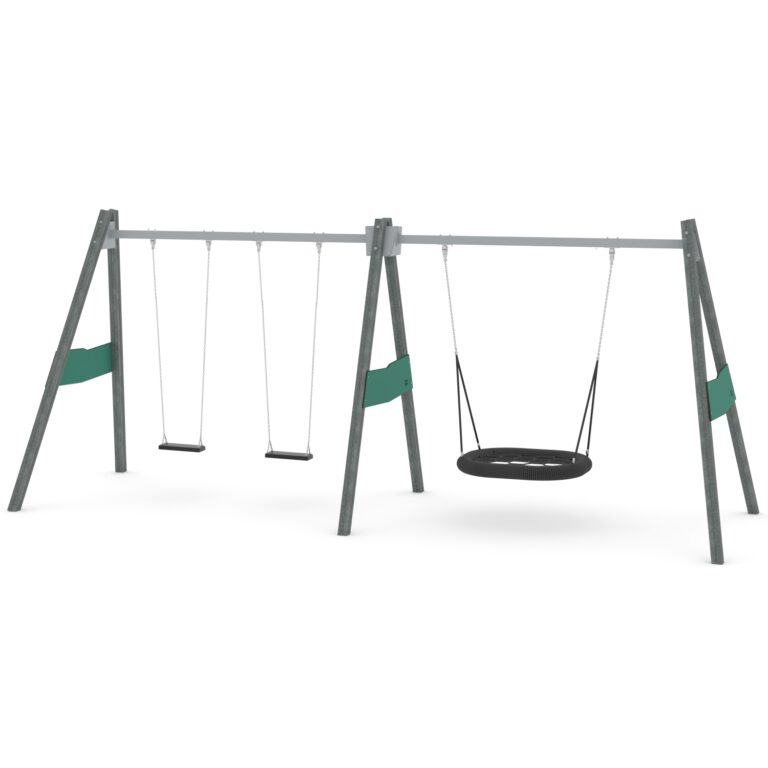 Kierrätysmuovi yhdistelmäkeinu linnunpesäistuimella korkea